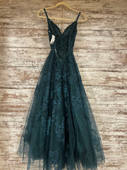 GREEN SPARKLY A LINE GOWN