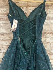 GREEN SPARKLY A LINE GOWN