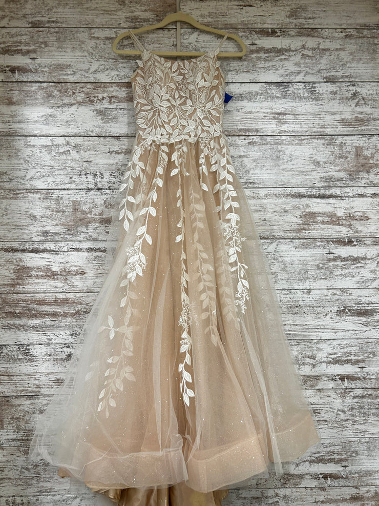 IVORY/NUDE FLORAL A LINE GOWN