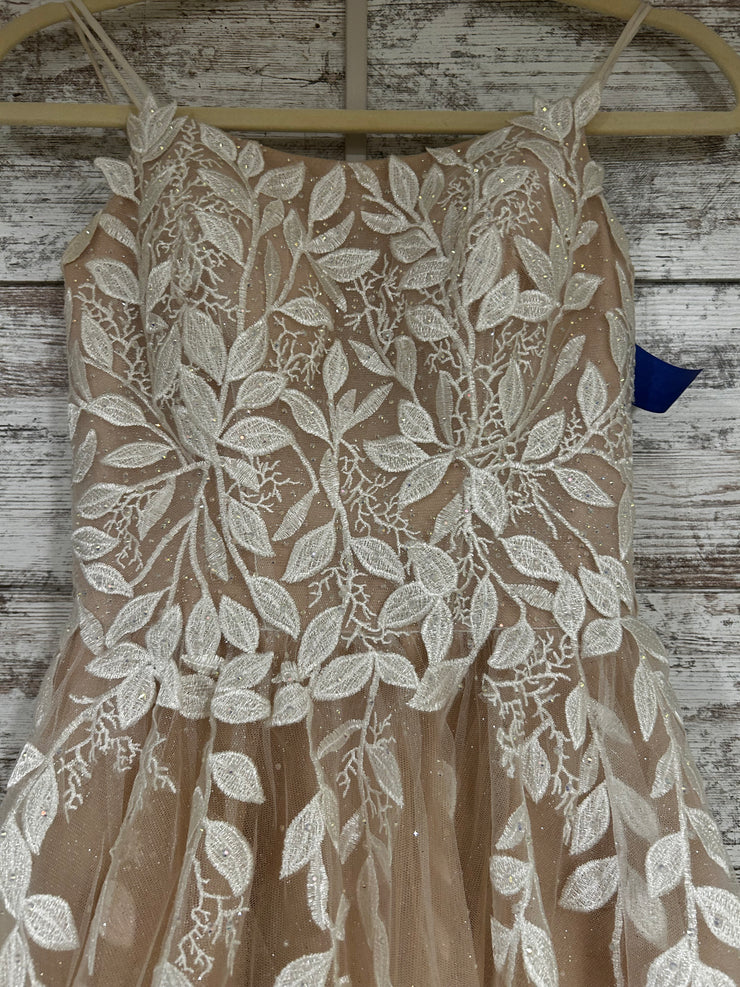 IVORY/NUDE FLORAL A LINE GOWN