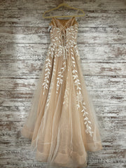 IVORY/NUDE FLORAL A LINE GOWN