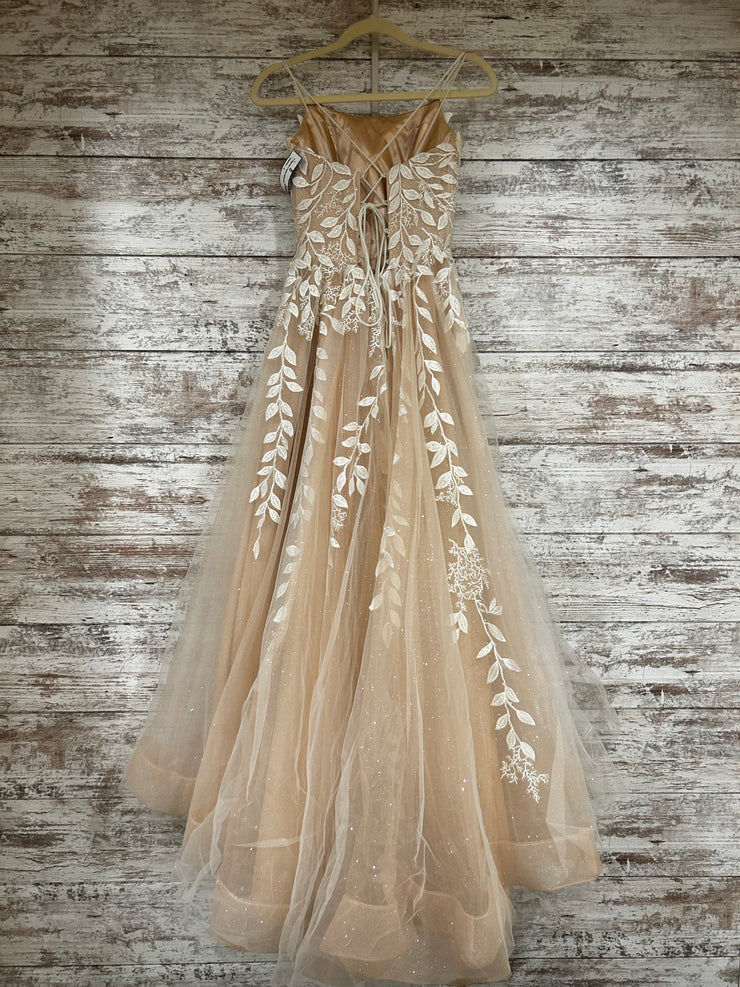 IVORY/NUDE FLORAL A LINE GOWN