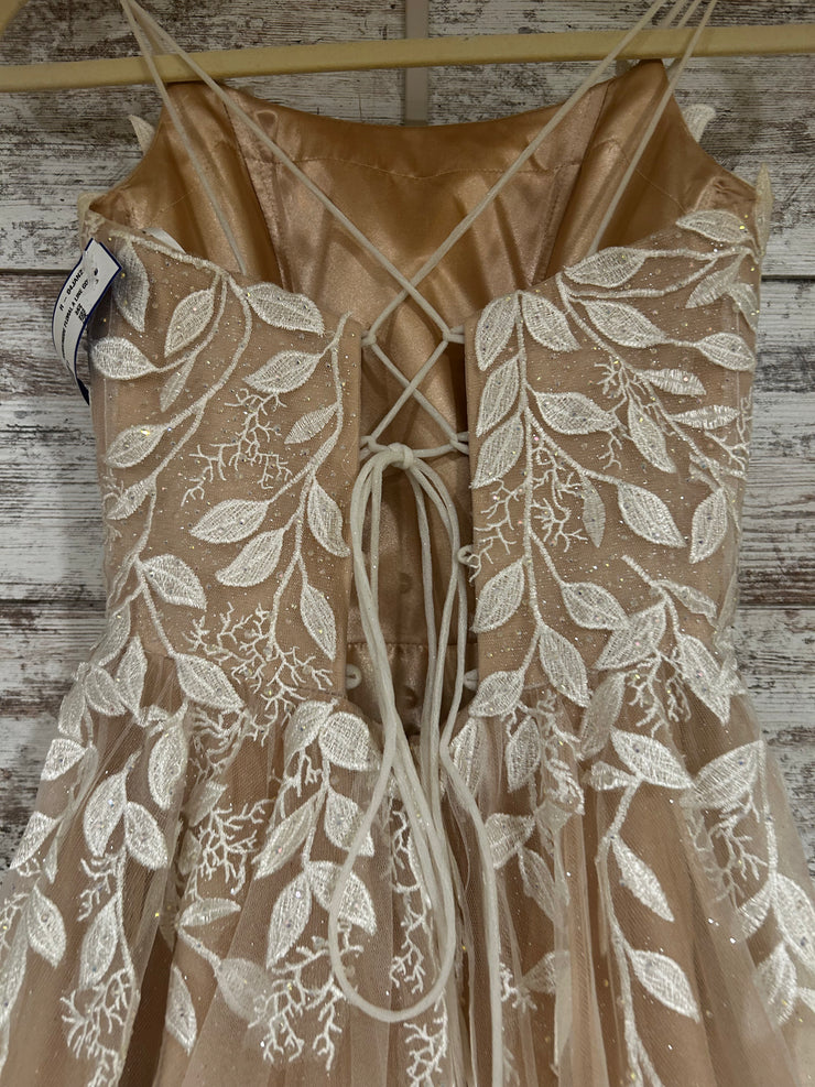 IVORY/NUDE FLORAL A LINE GOWN