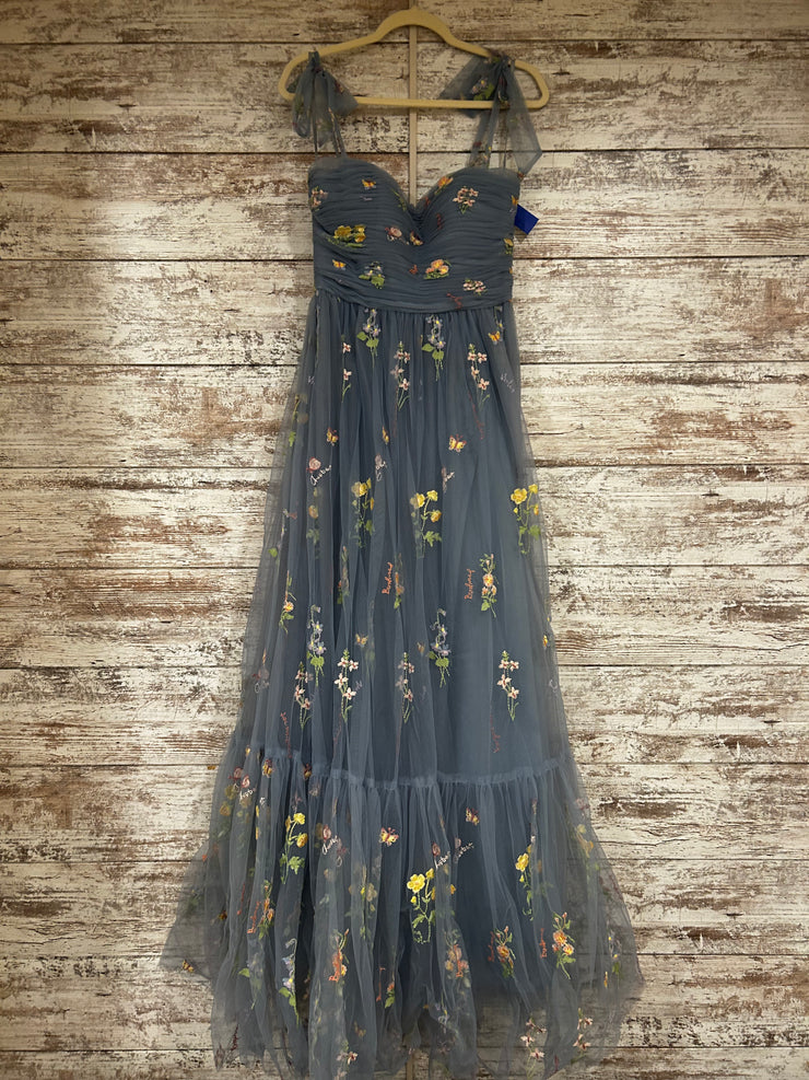 BLUE/FLORAL A LINE GOWN