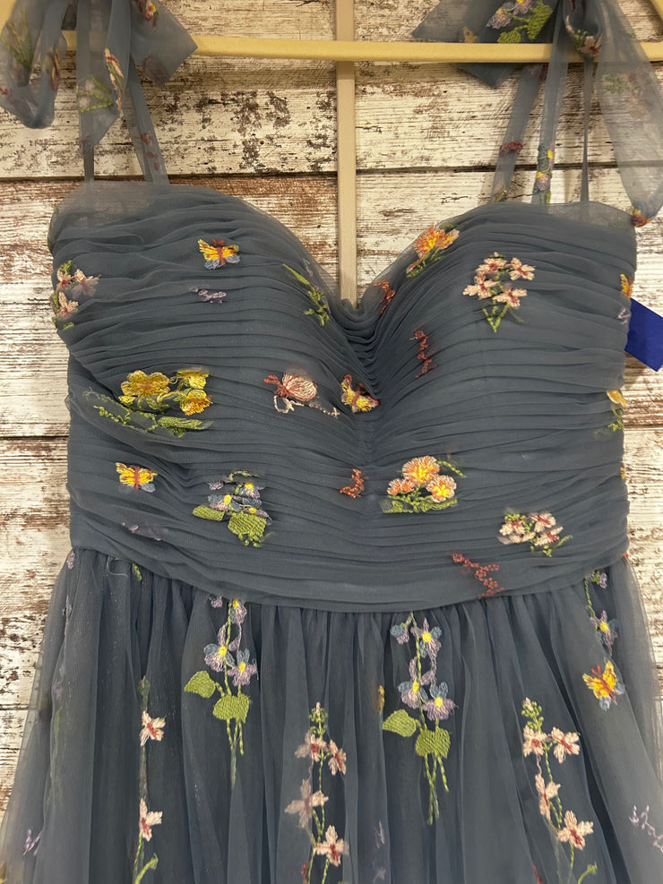 BLUE/FLORAL A LINE GOWN