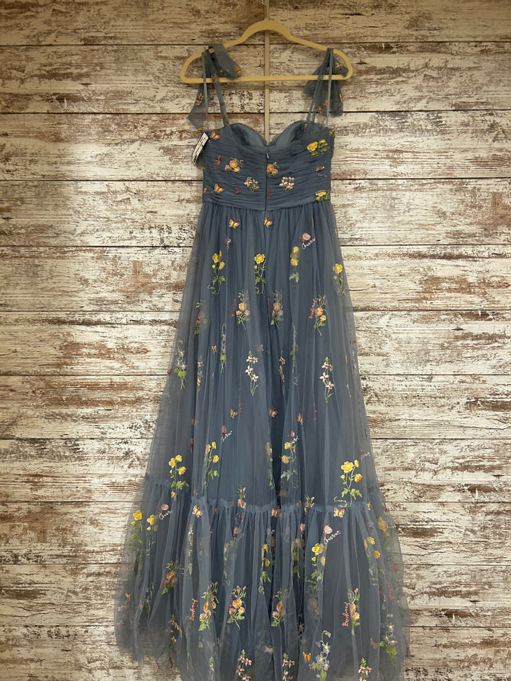 BLUE/FLORAL A LINE GOWN
