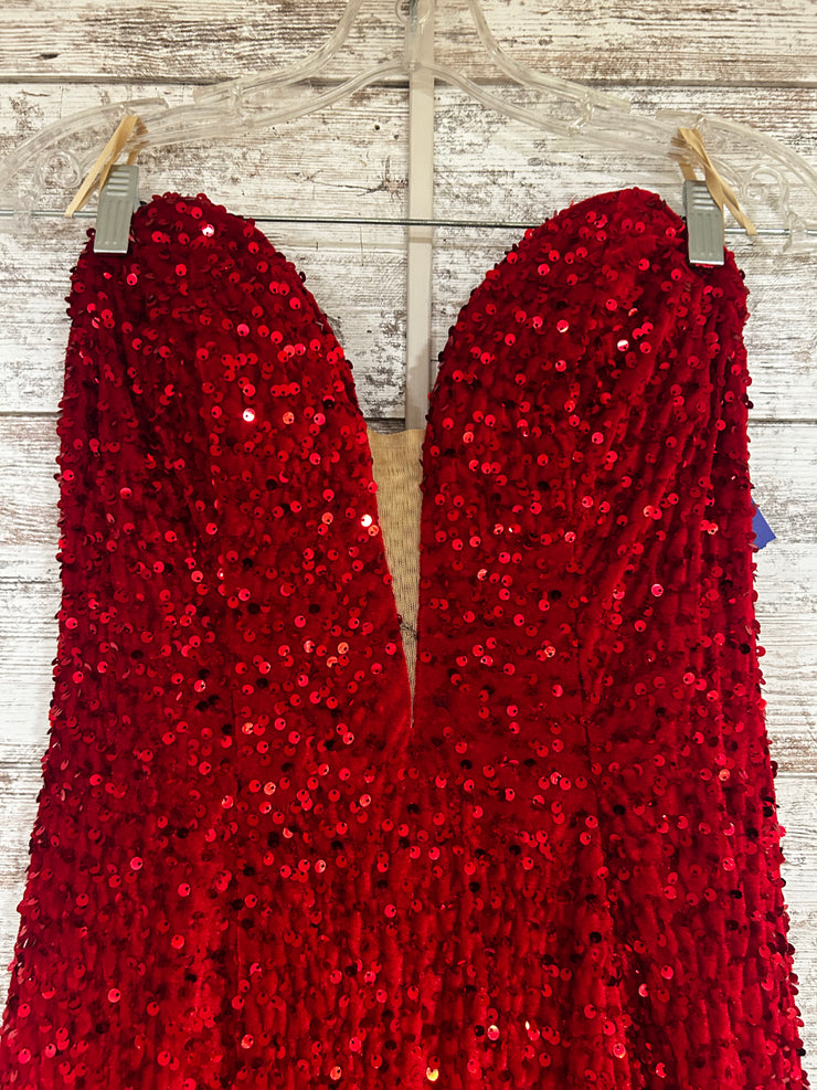 RED SEQUIN LONG EVENING GOWN