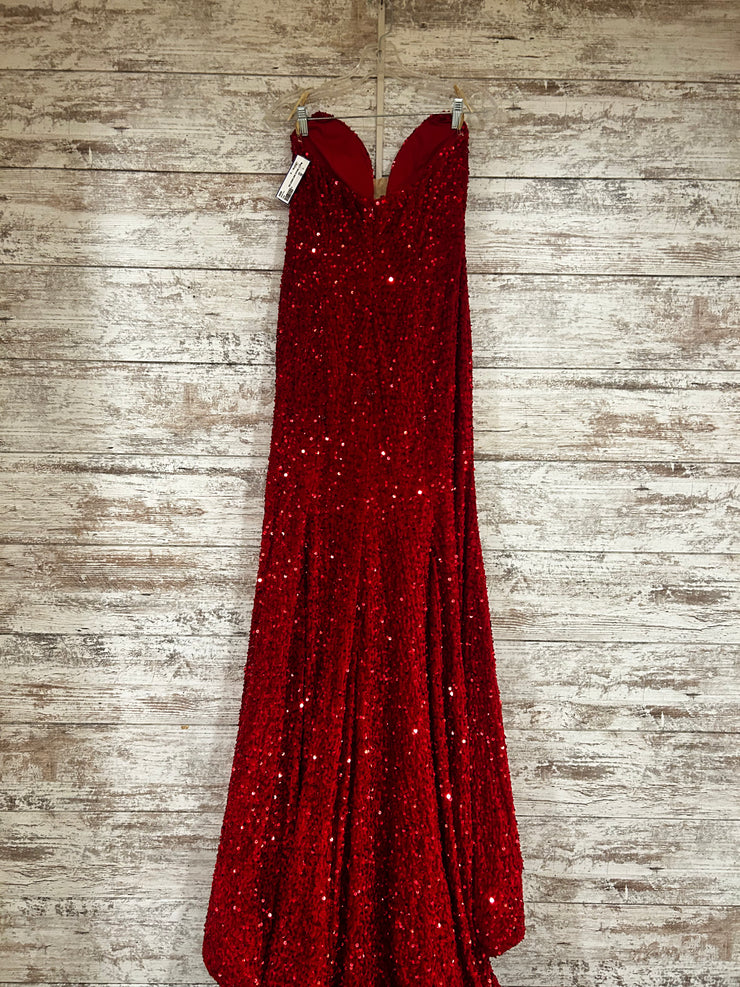 RED SEQUIN LONG EVENING GOWN
