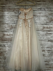 PEACH/WHITE FLORAL A LINE GOWN