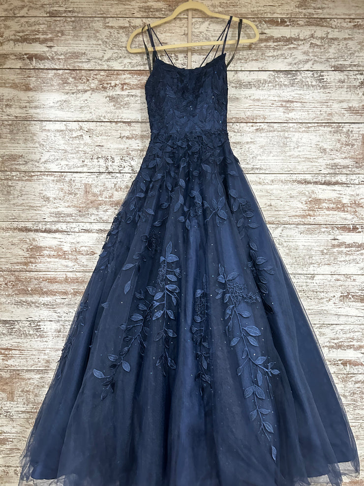 NAVY/FLORAL A LINE GOWN