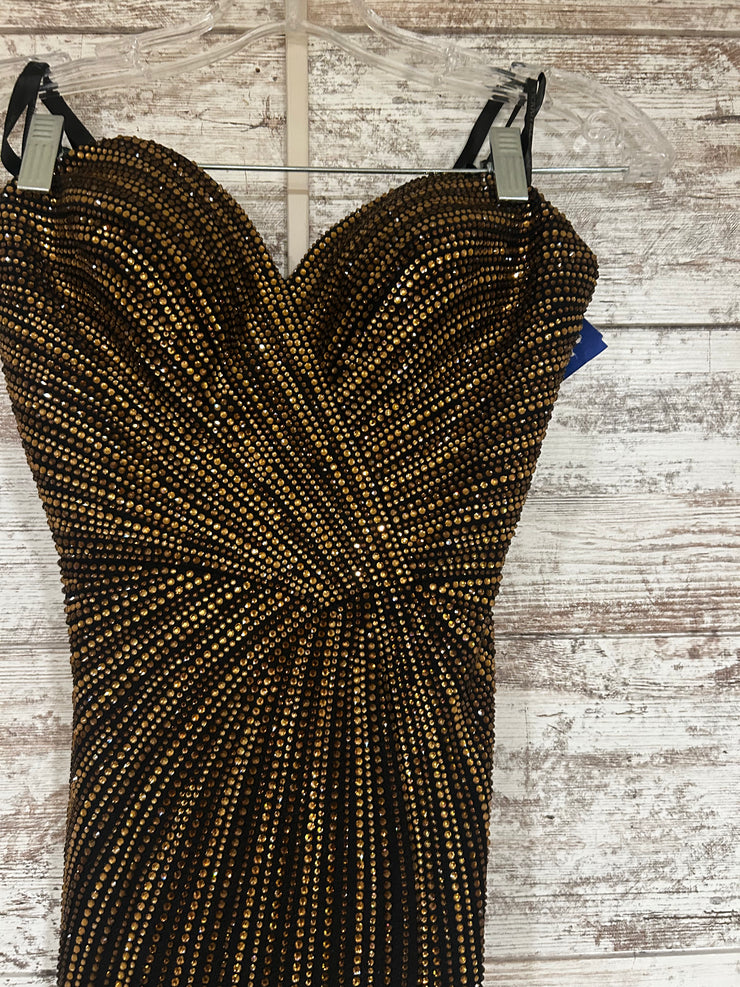BLACK/GOLD BEADED LONG DRESS