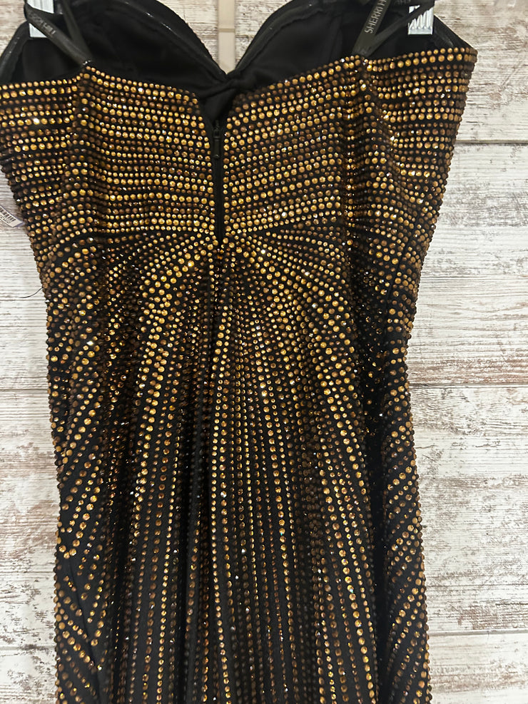 BLACK/GOLD BEADED LONG DRESS