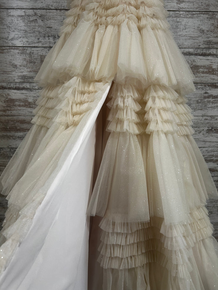 IVORY TIERED A LINE GOWN
