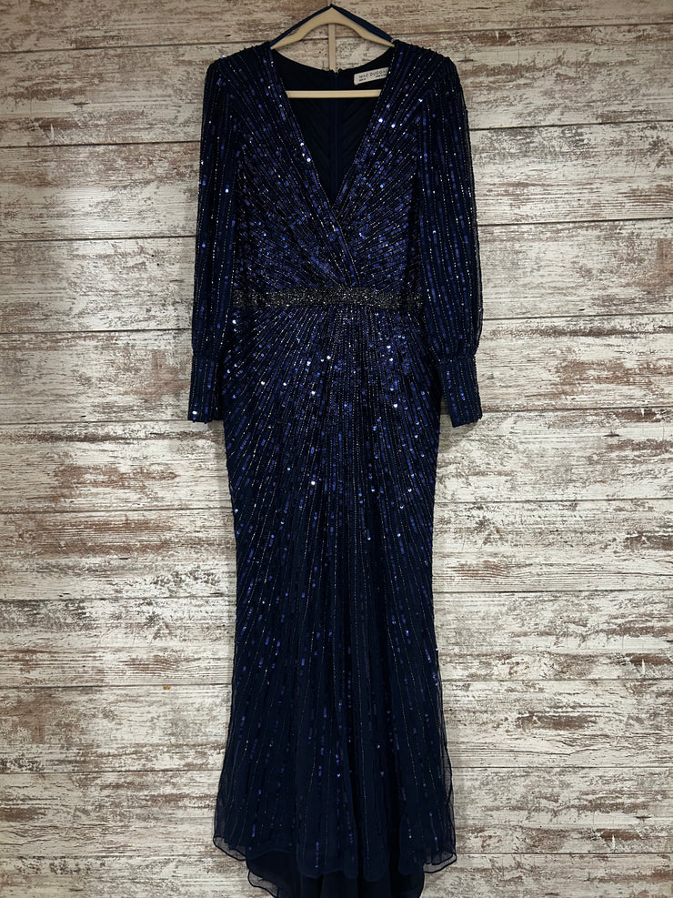 NAVY BEADED LONG DRESS-NEW$598