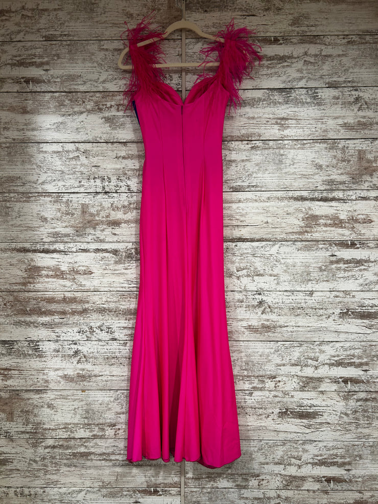 PINK FEATHER LONG DRESS