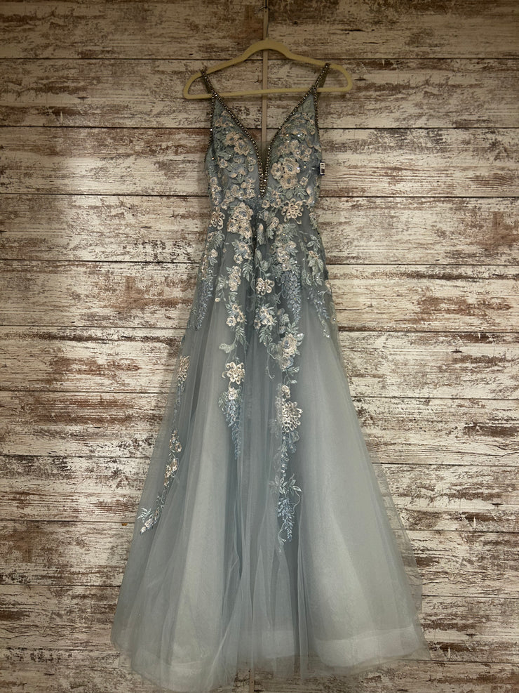 BLUE/WHITE FLORAL A LINE GOWN