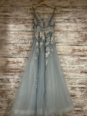 BLUE/WHITE FLORAL A LINE GOWN