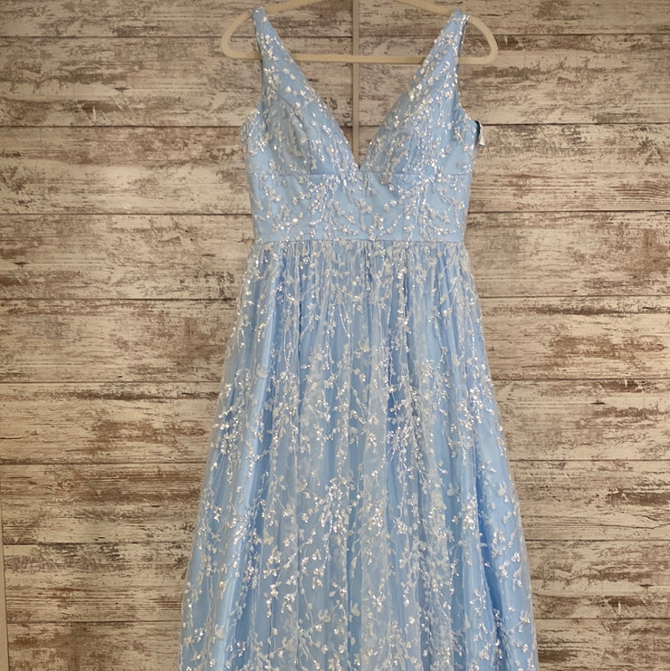 BLUE SPARKLY A LINE GOWN