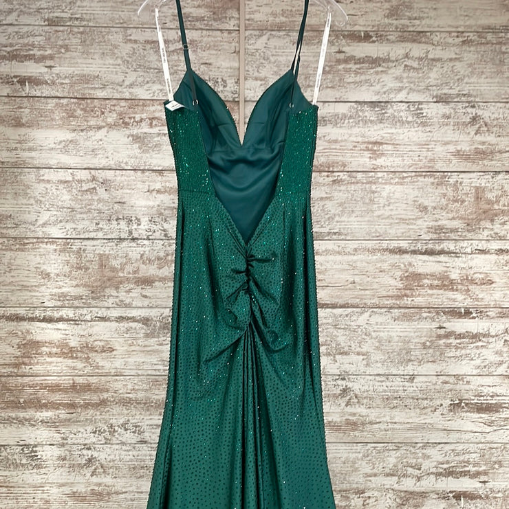 GREEN BEADED LONG EVENING GOWN