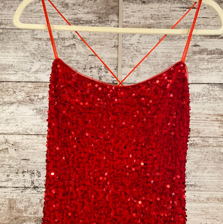 RED SEQUIN LONG EVENING GOWN