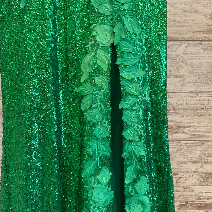 GREEN/FLORAL LONG EVENING GOWN