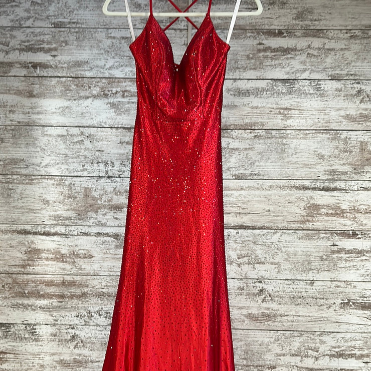 RED BEADED LONG EVENING GOWN