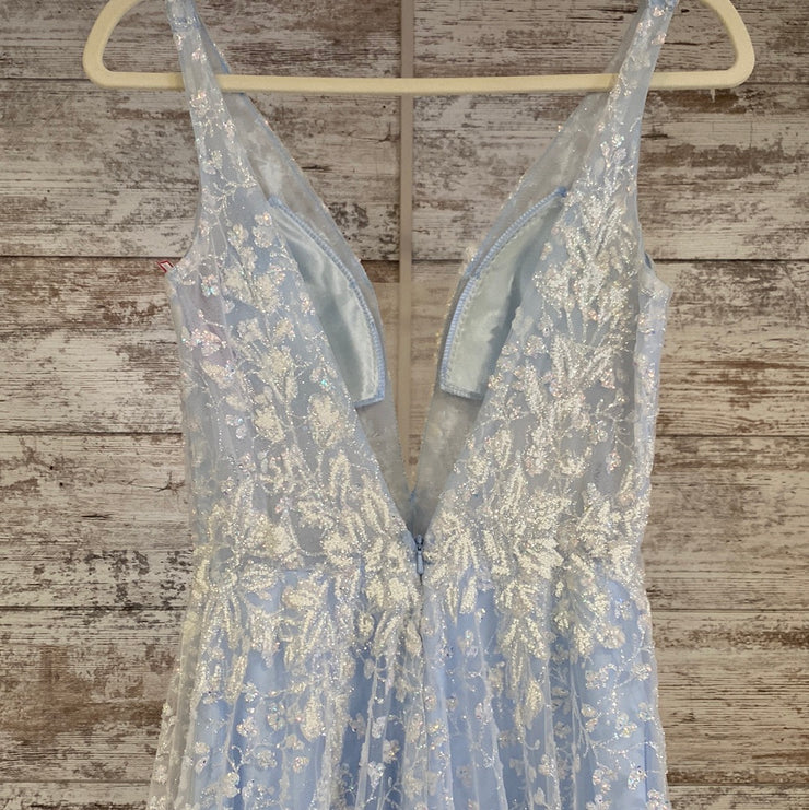 BLUE SPARKLY A LINE GOWN