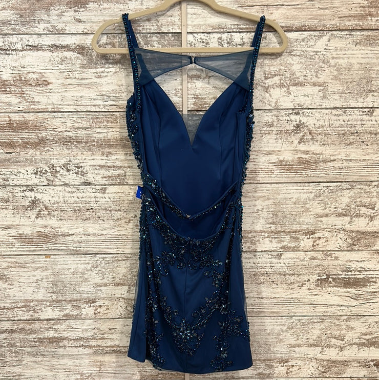 BLUE BEADED SHORT DRESS