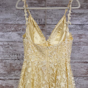 YELLOW/FLORAL A LINE GOWN