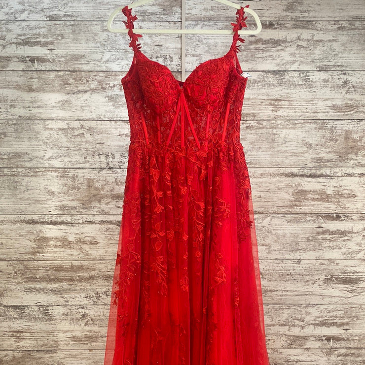 RED/FLORAL A LINE GOWN