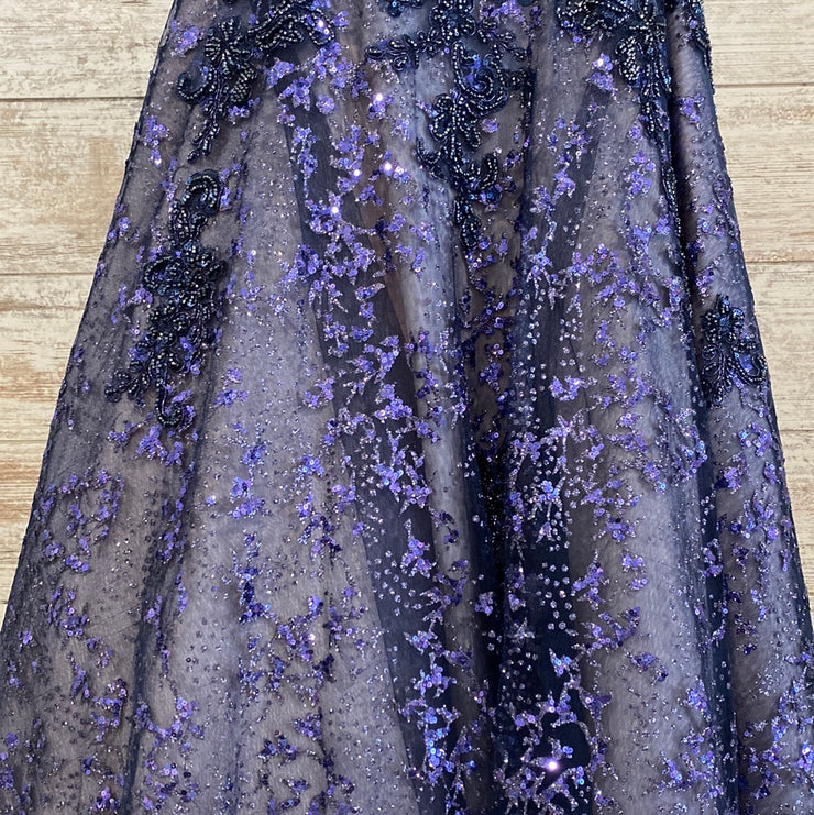 NAVY SPARKLY A LINE GOWN