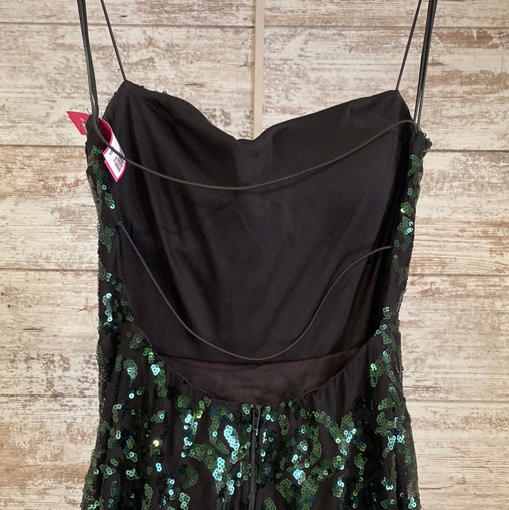 GREEN/BLACK SEQUIN LONG DRESS