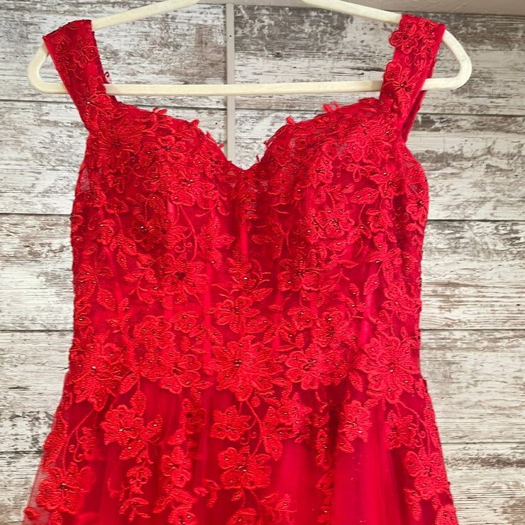 RED/FLORAL A LINE GOWN