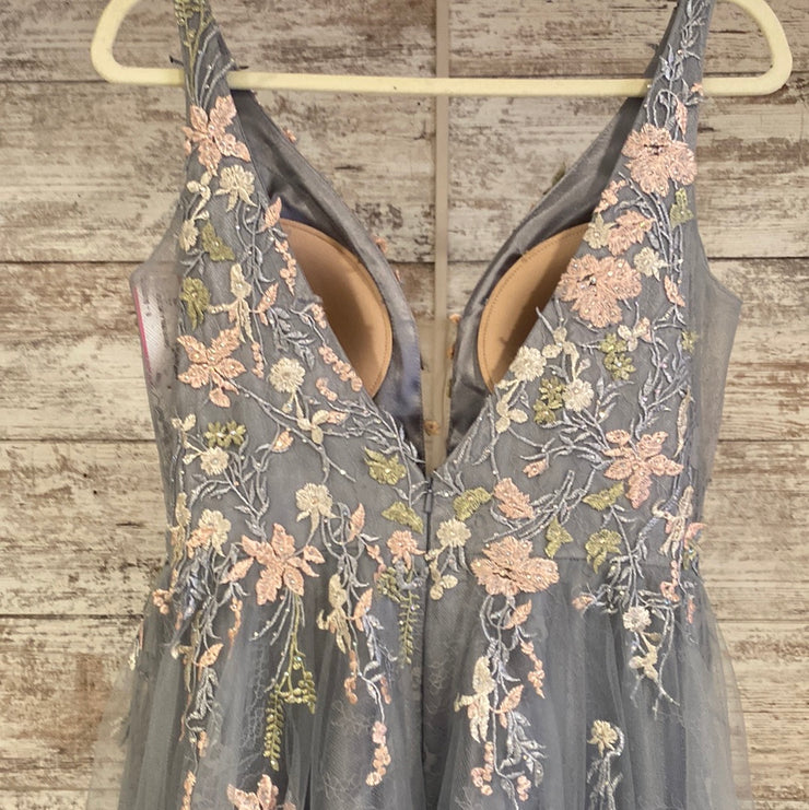 GRAY/FLORAL A LINE GOWN