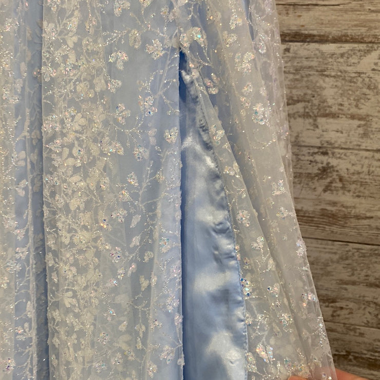 BLUE SPARKLY A LINE GOWN