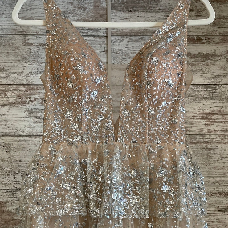 TAN SPARKLY A LINE GOWN