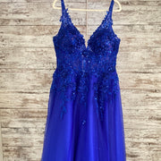 ROYAL BLUE/FLORAL A LINE GOWN