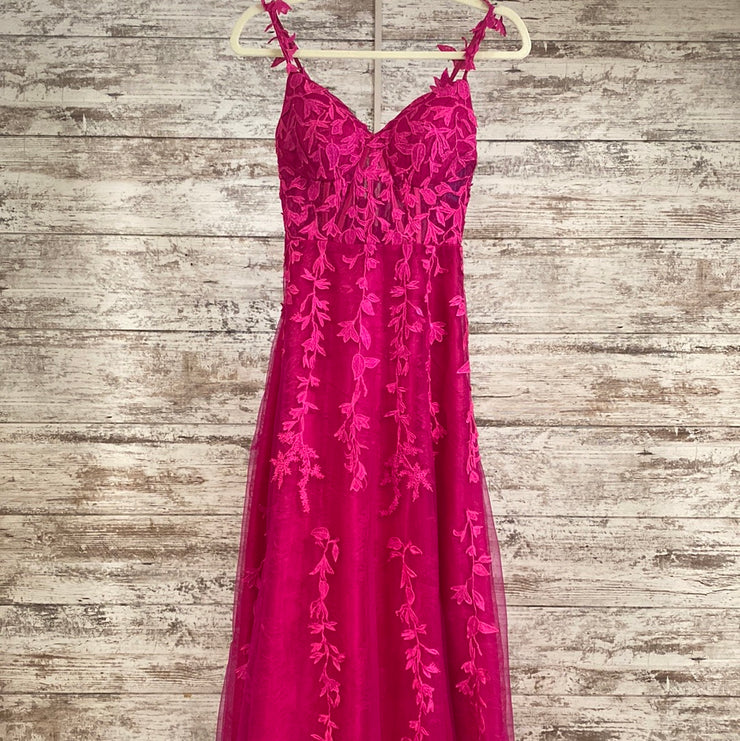 PINK/FLORAL A LINE GOWN