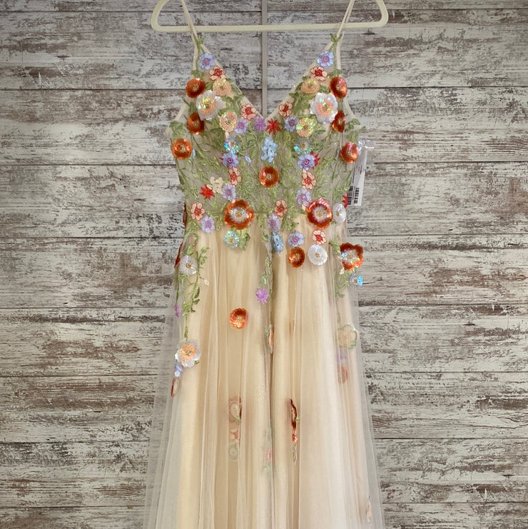 TAN/FLORAL PRINCESS GOWN