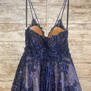NAVY SPARKLY A LINE GOWN