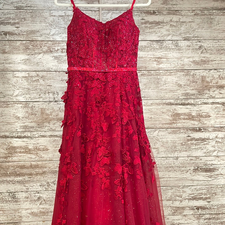 RED SPARKLY A LINE GOWN