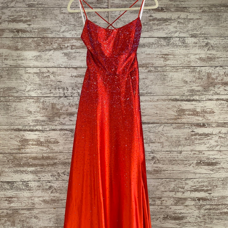 RED SPARKLY A LINE GOWN