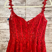 RED/FLORAL A LINE GOWN