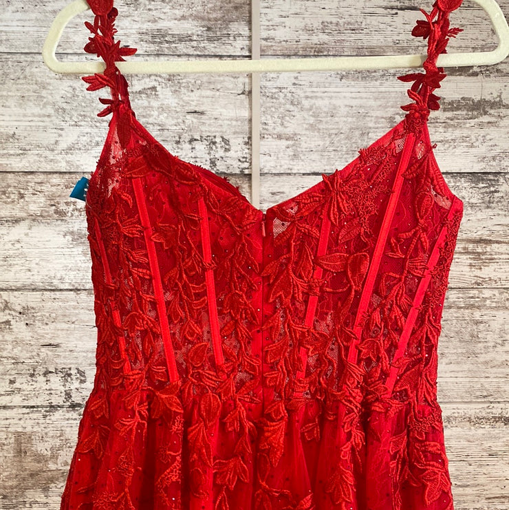 RED/FLORAL A LINE GOWN