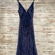 NAVY SPARKLY LONG EVENING GOWN