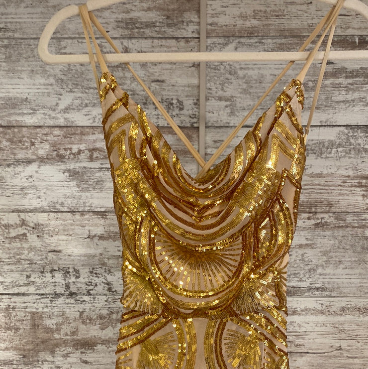 GOLD/TAN SPARKLY LONG DRESS