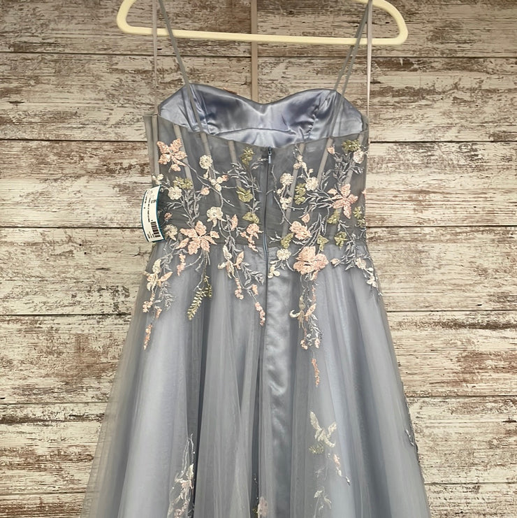 GRAY/FLORAL A LINE GOWN