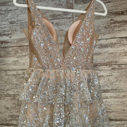 TAN SPARKLY A LINE GOWN