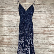 NAVY SEQUIN LONG EVENING GOWN