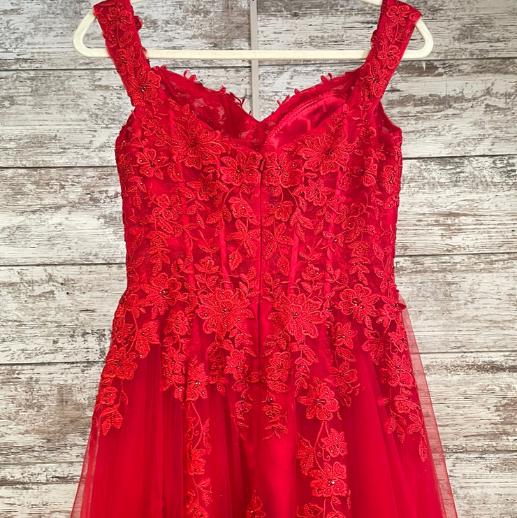 RED/FLORAL A LINE GOWN
